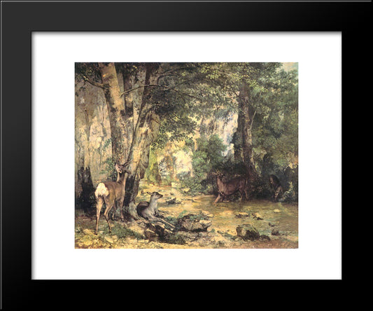 Shelter Of The Roe Deer At The Stream Of Plaisir'Fontaine, Doubs 20x24 Black Modern Wood Framed Art Print Poster by Courbet, Gustave