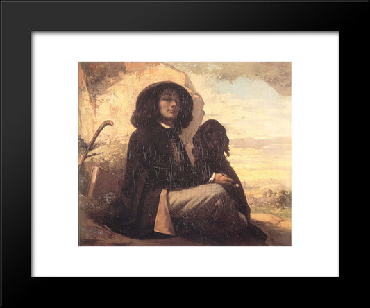 Self Portrait 20x24 Black Modern Wood Framed Art Print Poster by Courbet, Gustave