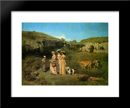 The Young Ladies Of The Village 20x24 Black Modern Wood Framed Art Print Poster by Courbet, Gustave