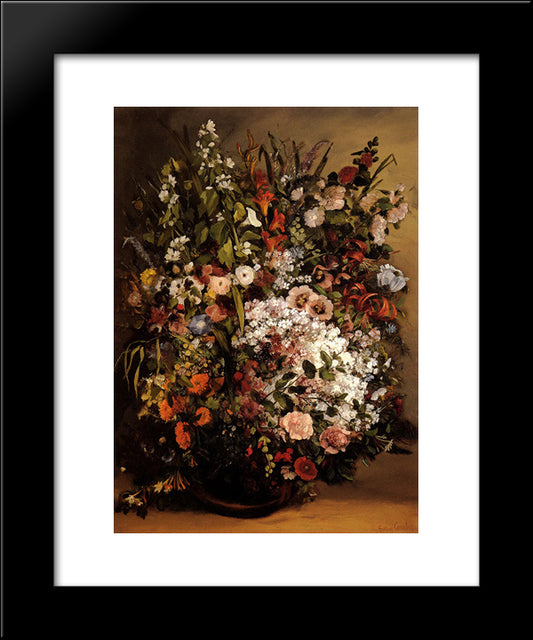 Bouquet Of Flowers In A Vase 20x24 Black Modern Wood Framed Art Print Poster by Courbet, Gustave