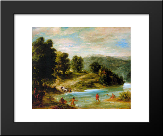 The Banks Of The River Sebou 20x24 Black Modern Wood Framed Art Print Poster by Delacroix, Eugene