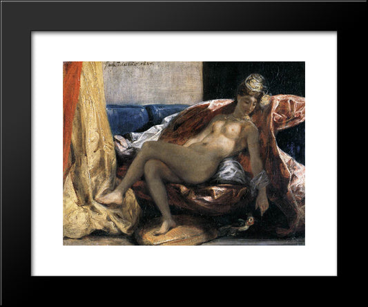 Woman With A Parrot 20x24 Black Modern Wood Framed Art Print Poster by Delacroix, Eugene
