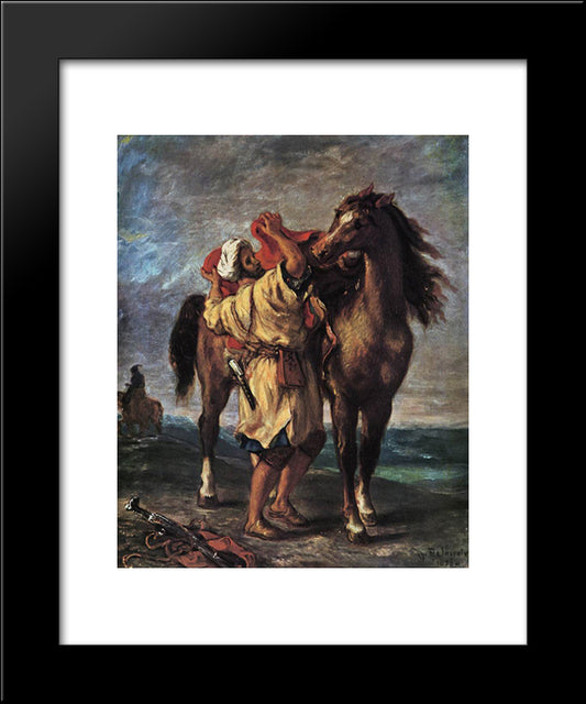 Marocan And His Horse 20x24 Black Modern Wood Framed Art Print Poster by Delacroix, Eugene