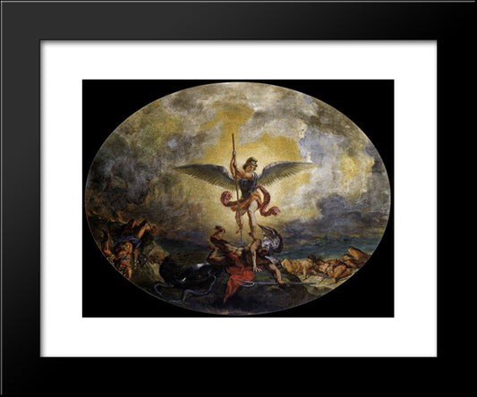 St Michael Defeats The Devil 20x24 Black Modern Wood Framed Art Print Poster by Delacroix, Eugene