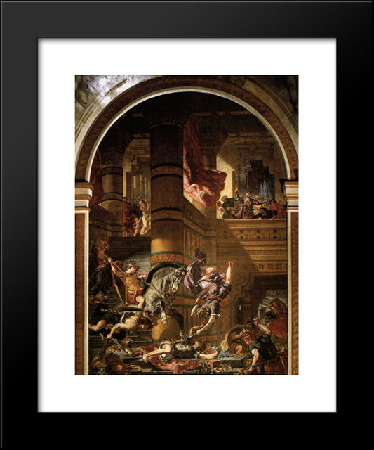 Heliodoros Driven From The Temple 20x24 Black Modern Wood Framed Art Print Poster by Delacroix, Eugene