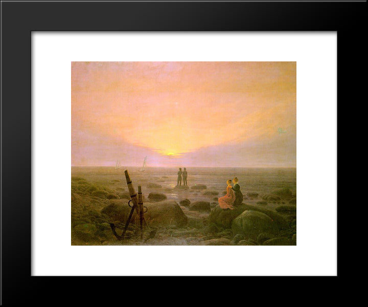 Moon Rising Over Sea 20x24 Black Modern Wood Framed Art Print Poster by Friedrich, Caspar David