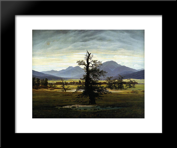 Village Landscape In Morning Light (The Lone Tree) 20x24 Black Modern Wood Framed Art Print Poster by Friedrich, Caspar David
