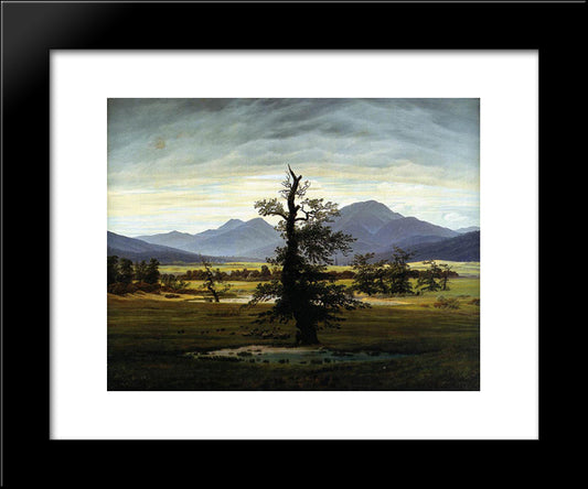 Village Landscape In Morning Light (The Lone Tree) 20x24 Black Modern Wood Framed Art Print Poster by Friedrich, Caspar David