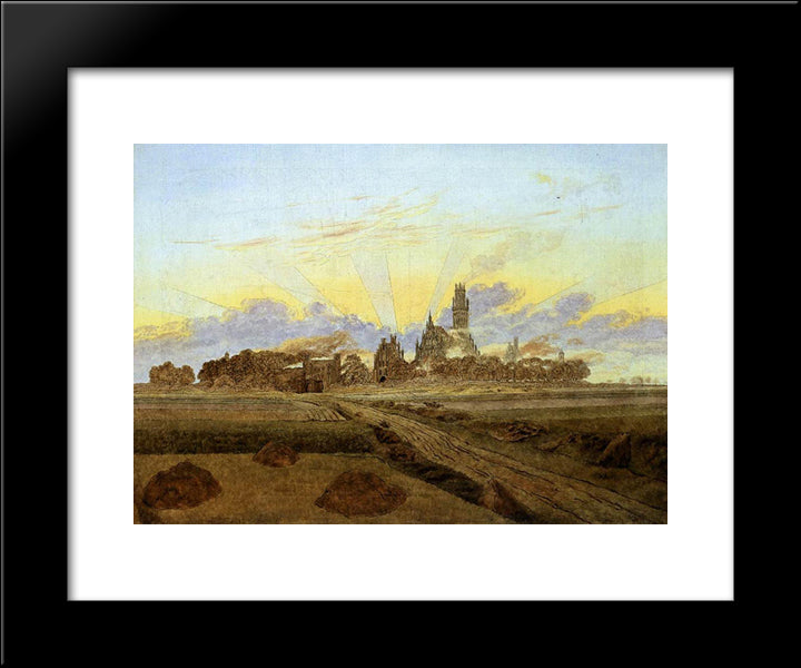 Neubrandenburg In Flames (Sunrise Near Neubrandenburg) 20x24 Black Modern Wood Framed Art Print Poster by Friedrich, Caspar David