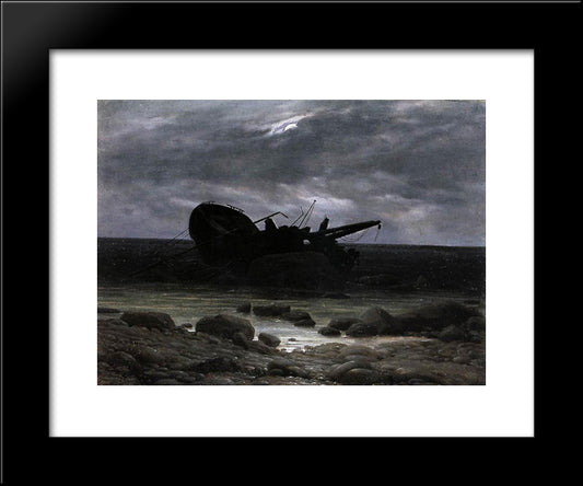 Wreck In The Moonlight 20x24 Black Modern Wood Framed Art Print Poster by Friedrich, Caspar David