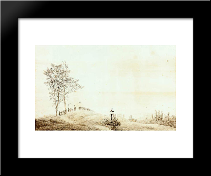 Pilgrimage At Sunset (Sunrise) 20x24 Black Modern Wood Framed Art Print Poster by Friedrich, Caspar David