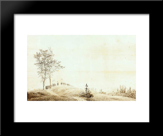 Pilgrimage At Sunset (Sunrise) 20x24 Black Modern Wood Framed Art Print Poster by Friedrich, Caspar David