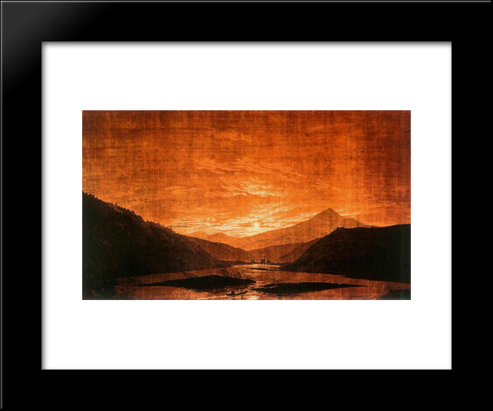 Mountainous River Landscape (Night Version) 20x24 Black Modern Wood Framed Art Print Poster by Friedrich, Caspar David