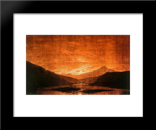 Mountainous River Landscape (Night Version) 20x24 Black Modern Wood Framed Art Print Poster by Friedrich, Caspar David