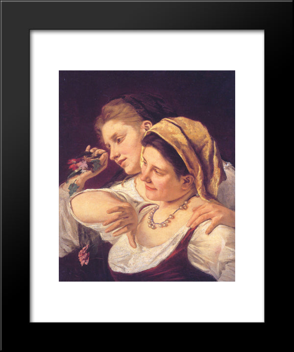 Two Women Throwing Flowers During Carnival 20x24 Black Modern Wood Framed Art Print Poster by Cassatt, Mary