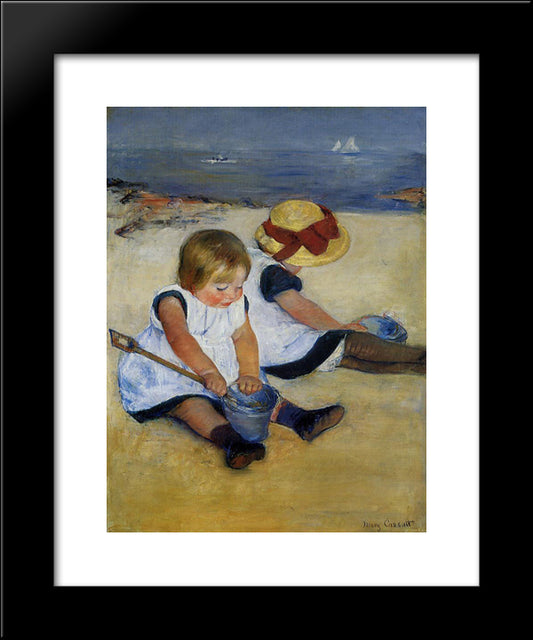 Children On The Shore 20x24 Black Modern Wood Framed Art Print Poster by Cassatt, Mary