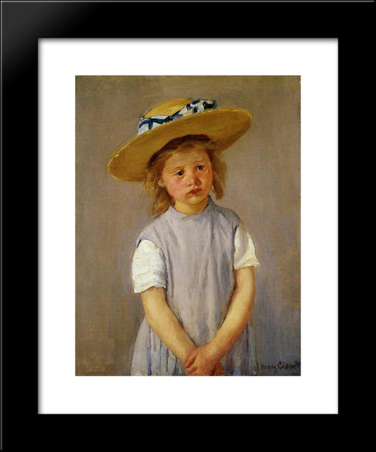 Little Girl In A Big Straw Hat And A Pinnafore 20x24 Black Modern Wood Framed Art Print Poster by Cassatt, Mary