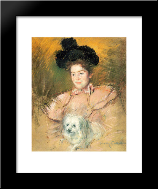 Woman In Raspberry Costume Holding A Dog 20x24 Black Modern Wood Framed Art Print Poster by Cassatt, Mary