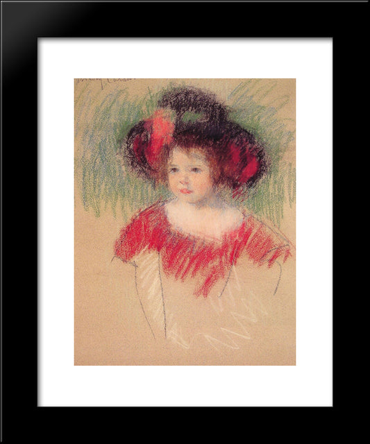 Margot In Big Bonnet And Red Dress 20x24 Black Modern Wood Framed Art Print Poster by Cassatt, Mary