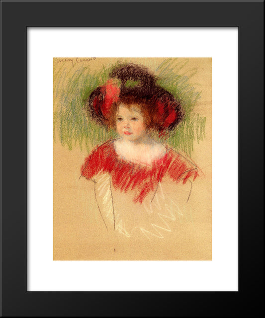 Margot In Big Bonnett And Red Dress 20x24 Black Modern Wood Framed Art Print Poster by Cassatt, Mary