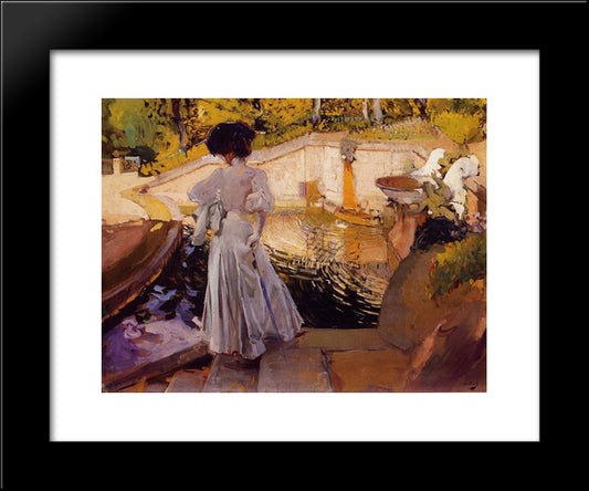Maria, Watching The Fish, Granja 20x24 Black Modern Wood Framed Art Print Poster by Sorolla, Joaquin