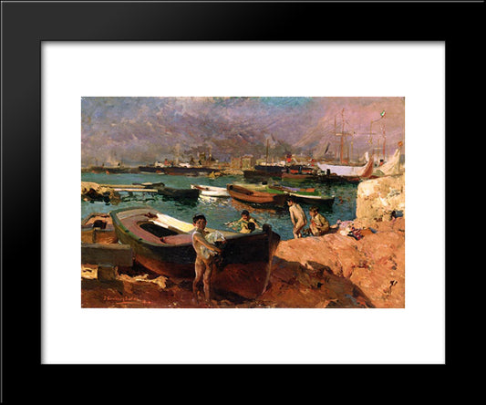 Valencia'S Port 20x24 Black Modern Wood Framed Art Print Poster by Sorolla, Joaquin