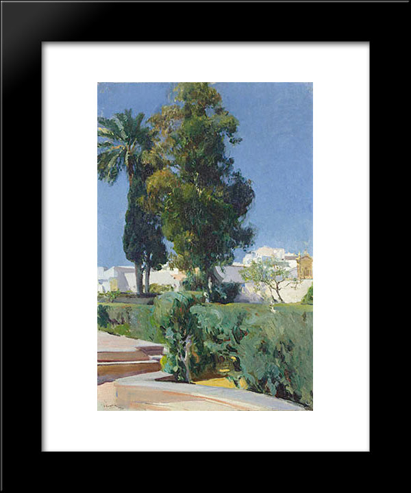 Corner Of The Garden, Alcazar, Sevilla 20x24 Black Modern Wood Framed Art Print Poster by Sorolla, Joaquin