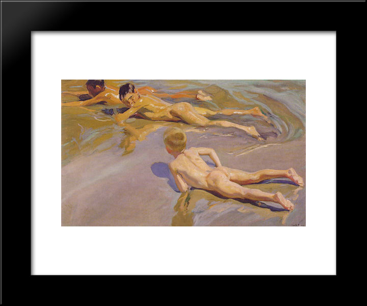 Children On The Beach 20x24 Black Modern Wood Framed Art Print Poster by Sorolla, Joaquin