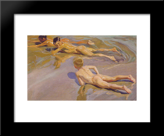 Children On The Beach 20x24 Black Modern Wood Framed Art Print Poster by Sorolla, Joaquin