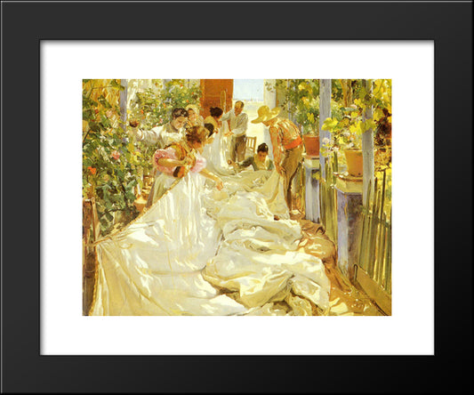 Sewing The Sail 20x24 Black Modern Wood Framed Art Print Poster by Sorolla, Joaquin