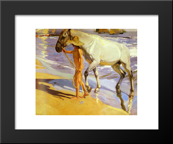 The Horse'S Bath 20x24 Black Modern Wood Framed Art Print Poster by Sorolla, Joaquin