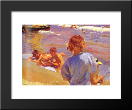 Children On The Beach (Valencia) 20x24 Black Modern Wood Framed Art Print Poster by Sorolla, Joaquin
