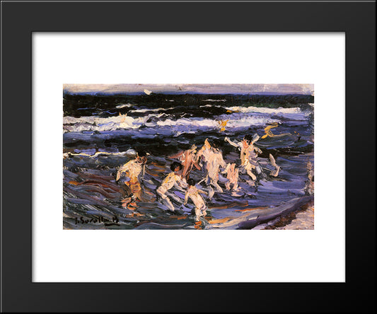 Ninos En El Mar 20x24 Black Modern Wood Framed Art Print Poster by Sorolla, Joaquin