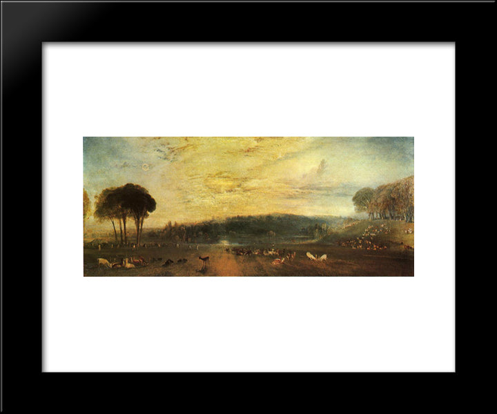 The Lake, Petworth: Sunset, Fighting Bucks 20x24 Black Modern Wood Framed Art Print Poster by Turner, Joseph Mallord William