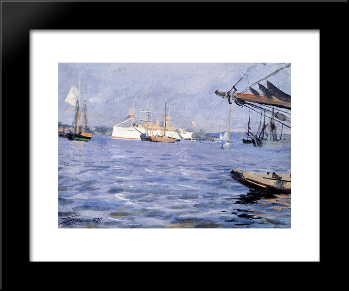 The Battleship Baltimore In Stockholm Harbor 20x24 Black Modern Wood Framed Art Print Poster by Zorn, Anders