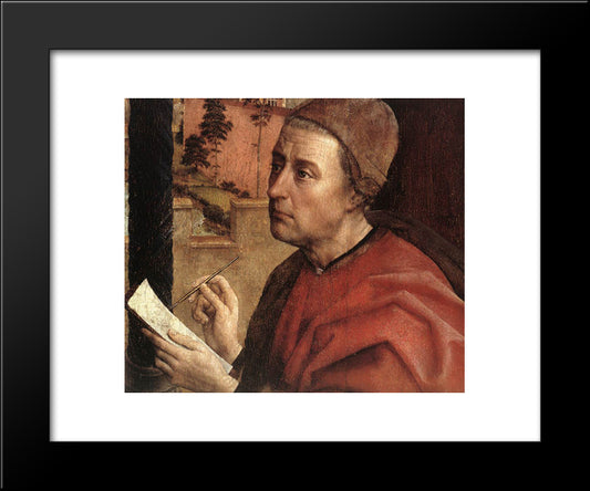 St Luke Drawing A Portrait Of The Madonna [Detail: 1] 20x24 Black Modern Wood Framed Art Print Poster by van der Weyden, Rogier