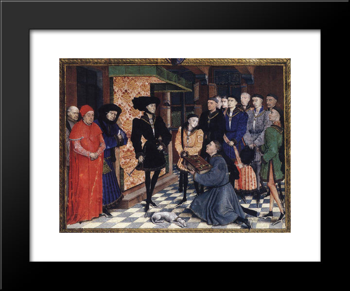 Miniature From The First Page Of The Chroniques De Hainaut 20x24 Black Modern Wood Framed Art Print Poster by van der Weyden, Rogier