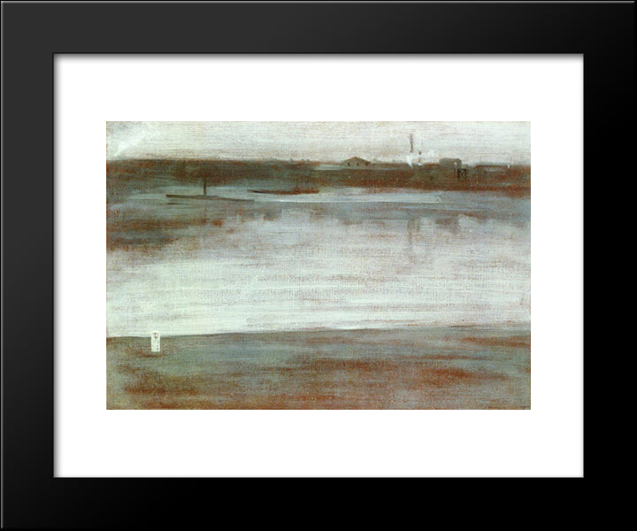 Symphony In Grey: Early Morning, Thames 20x24 Black Modern Wood Framed Art Print Poster by Whistler, James McNeill
