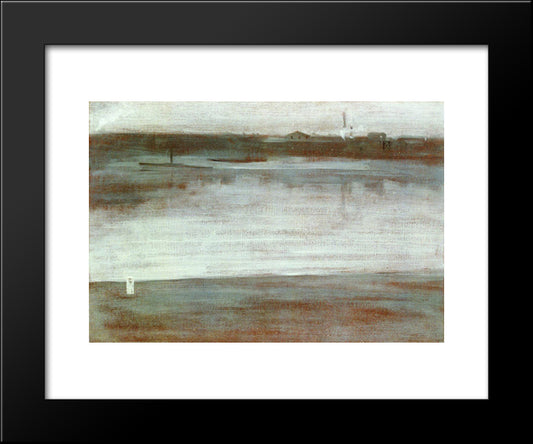 Symphony In Grey: Early Morning, Thames 20x24 Black Modern Wood Framed Art Print Poster by Whistler, James McNeill