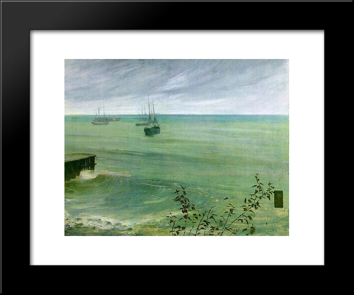 Symphony In Grey And Green: The Ocean 20x24 Black Modern Wood Framed Art Print Poster by Whistler, James McNeill