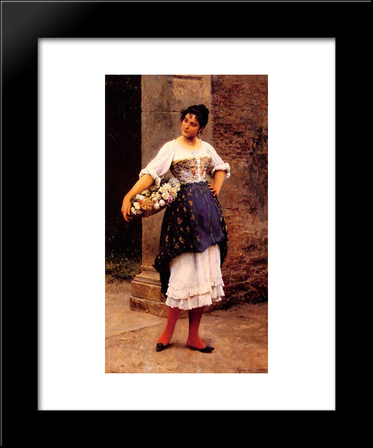 Venetian Flower Seller 20x24 Black Modern Wood Framed Art Print Poster by Blaas, Eugene de