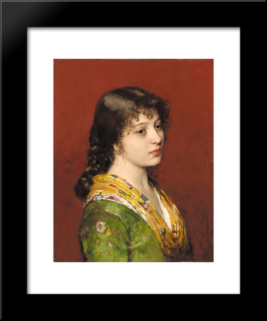 The Yellow Shawl 20x24 Black Modern Wood Framed Art Print Poster by Blaas, Eugene de