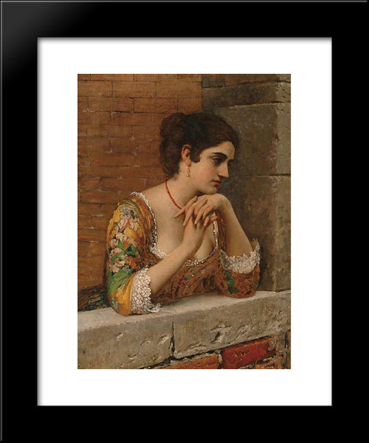 Venetian Beauty On Balcony 20x24 Black Modern Wood Framed Art Print Poster by Blaas, Eugene de