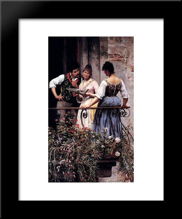 On The Balcony 20x24 Black Modern Wood Framed Art Print Poster by Blaas, Eugene de