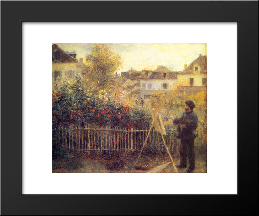 Claude Monet Painting In His Garden At Argenteuil 20x24 Black Modern Wood Framed Art Print Poster by Renoir, Pierre Auguste