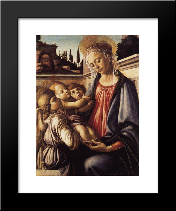 Madonna And Child And Two Angels 20x24 Black Modern Wood Framed Art Print Poster by Botticelli, Sandro