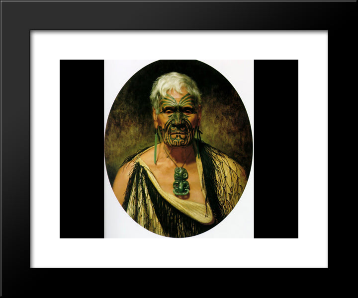 Te Aho: A Noted Waikato Warrior 20x24 Black Modern Wood Framed Art Print Poster by Goldie, Charles