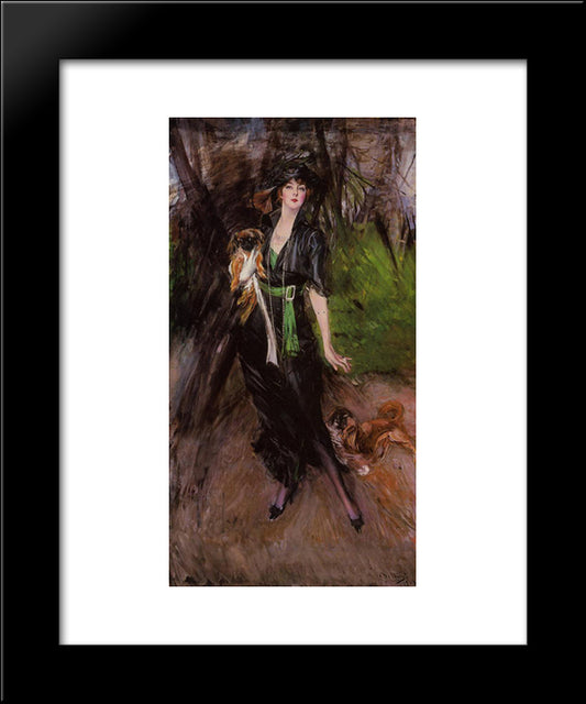 Portrait Of A Lady, Lina Bilitis, With Two Pekinese 20x24 Black Modern Wood Framed Art Print Poster by Boldini, Giovanni