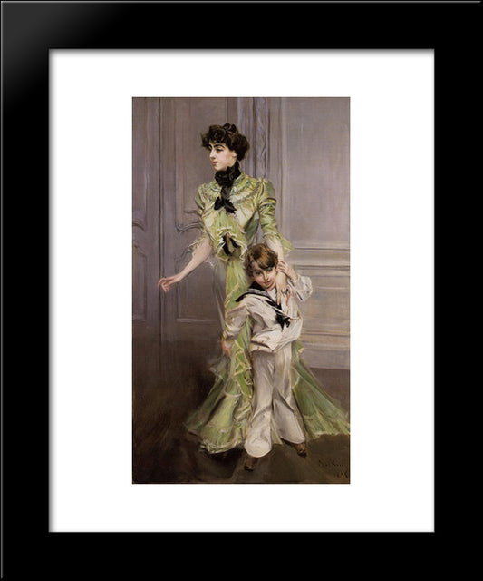 Portrait Of Madame Georges Hugo (Nee Pauleen Menard'Dozian) And Her Son, Jean 20x24 Black Modern Wood Framed Art Print Poster by Boldini, Giovanni