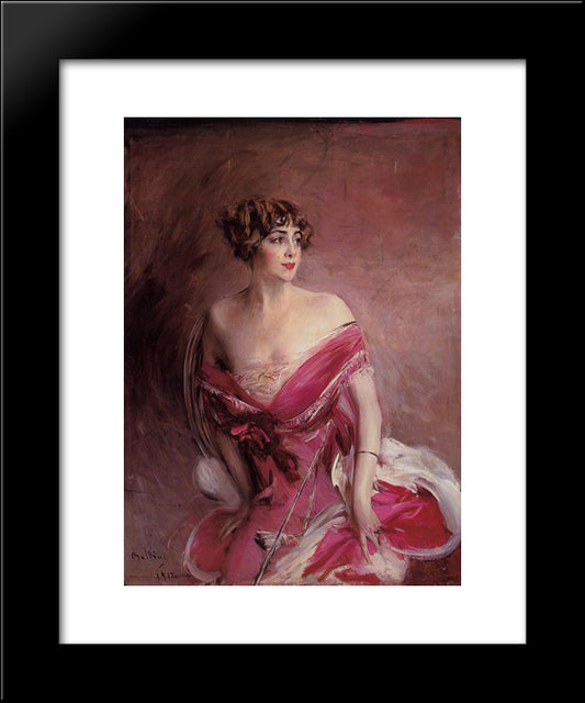 Portrait Of Mlle De Gillespie, 'La Dame De Biarritz' 20x24 Black Modern Wood Framed Art Print Poster by Boldini, Giovanni